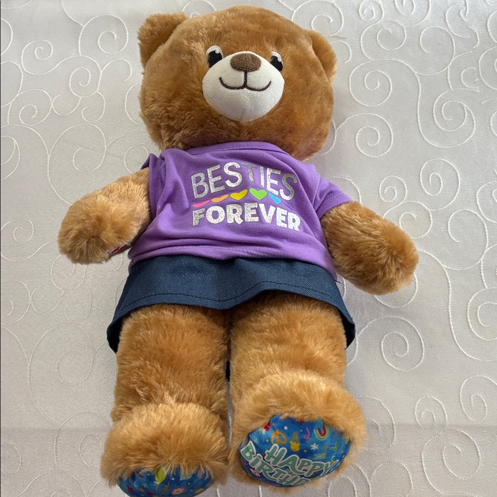 Build-A-Bear Brown Plush with Blue Patterned Happy Birthday Feet.